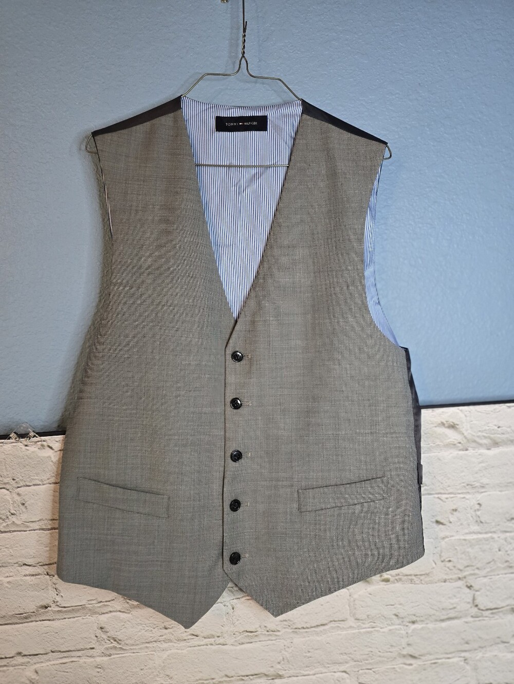 Tommy Hilfiger Gray Men's Dress Vest with Black Trim